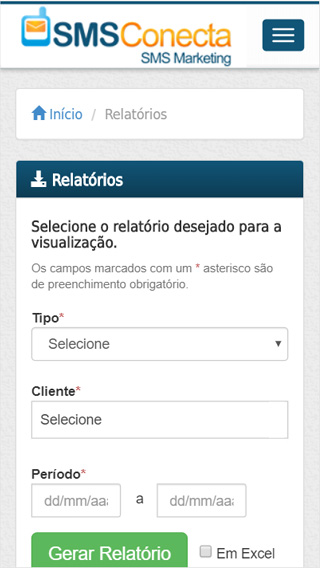 RELATÓRIOS TELA SISTEMA DE SMS MARKETING